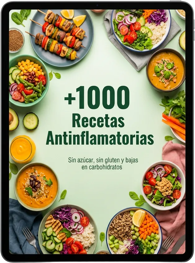 Tablet con el recetario de más de 1000 recetas antiinflamatorias